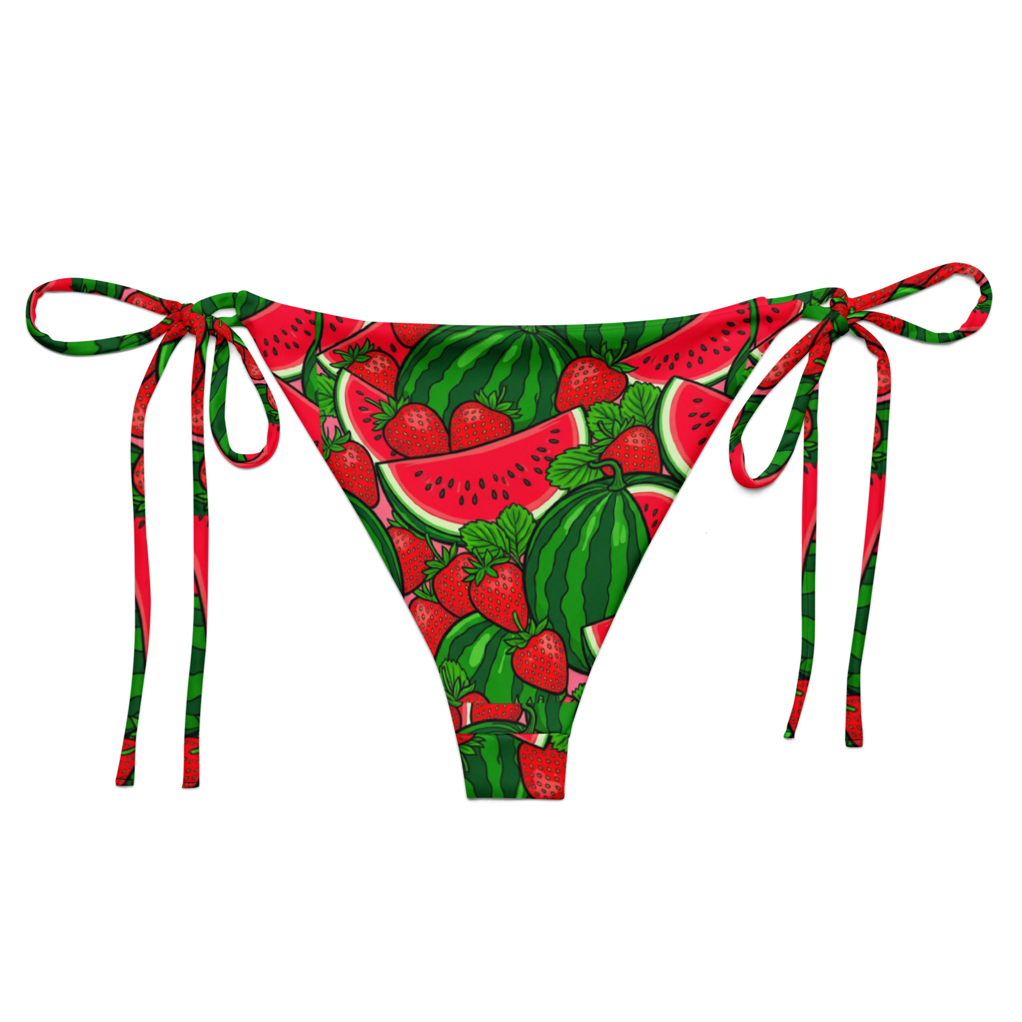 Strawberries and Watermelon All-over print recycled string bikini bottom - Image 2