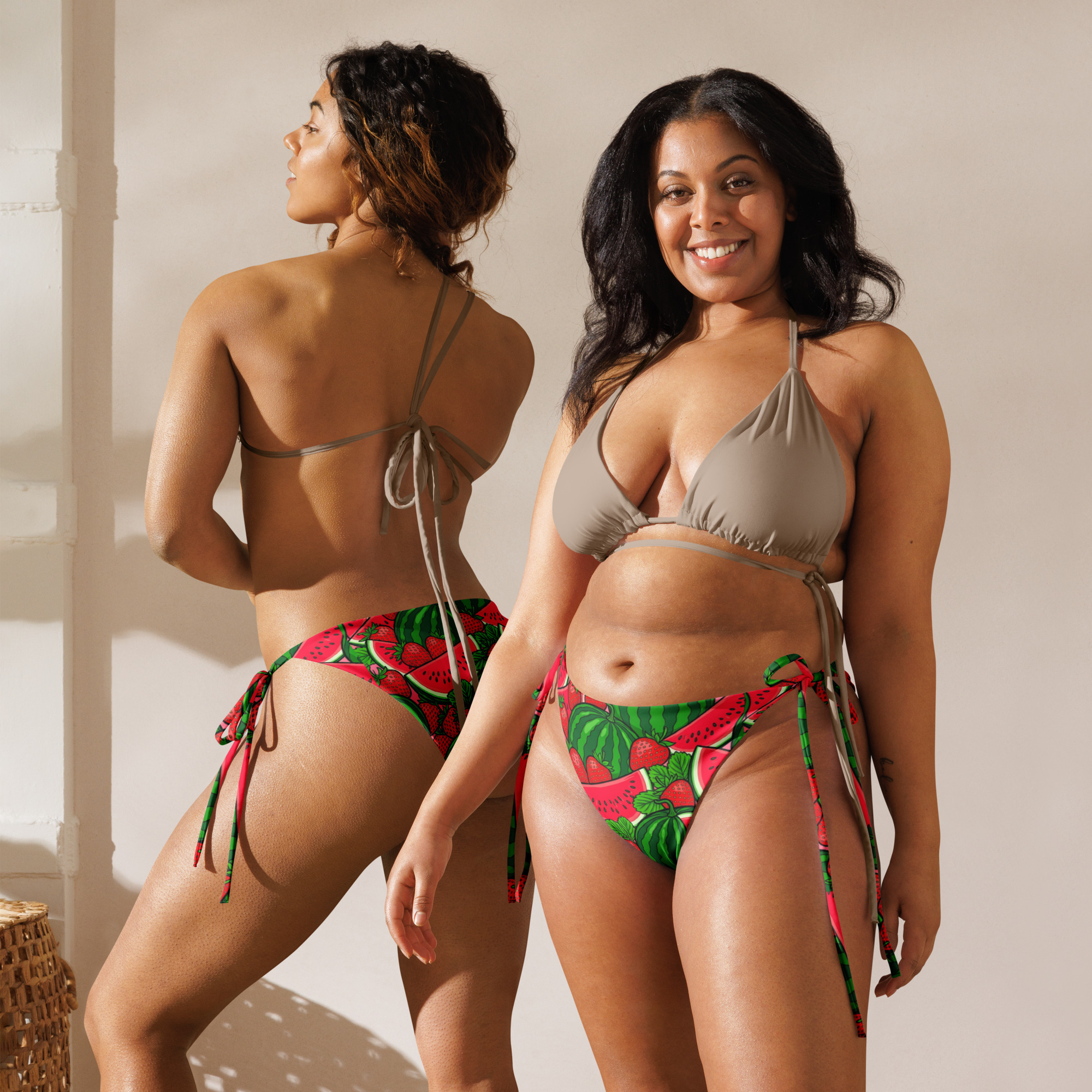 Strawberries and Watermelon All-over print recycled string bikini bottom