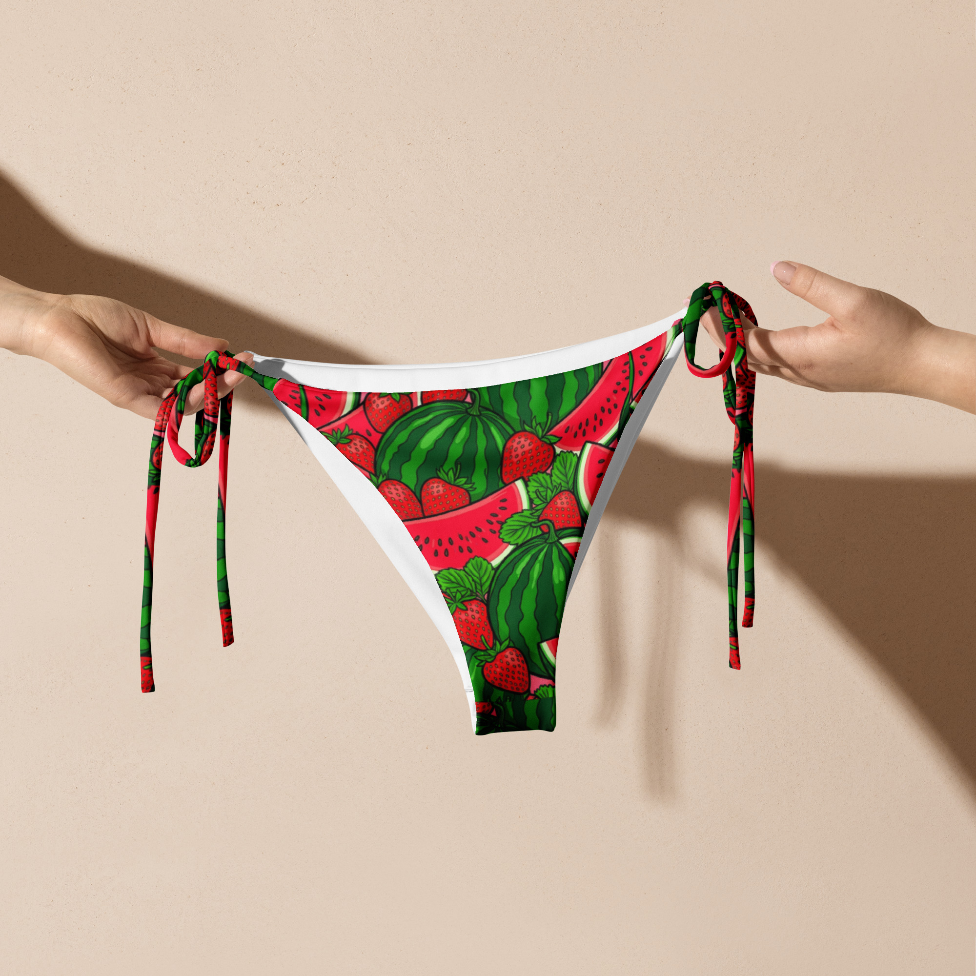 Strawberries and Watermelon All-over print recycled string bikini bottom - Image 3