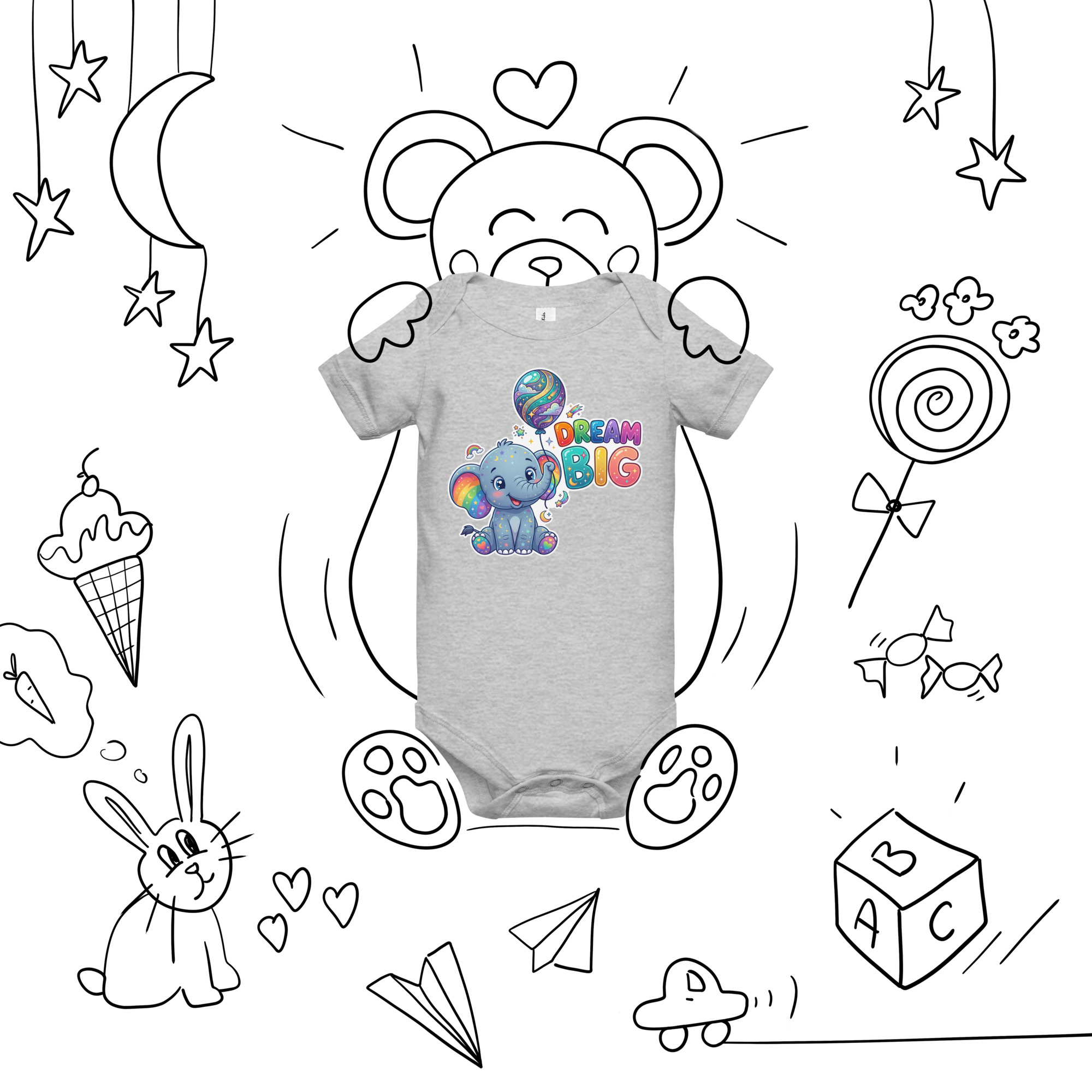 Dream Big Elephant Baby short sleeve one piece - Image 18