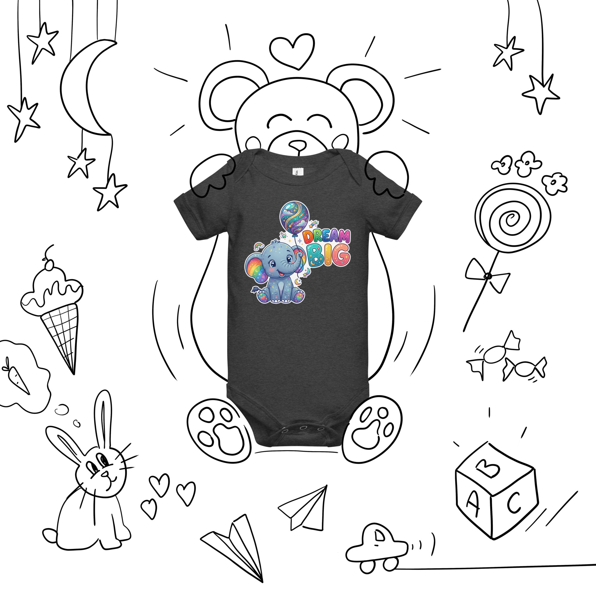 Dream Big Elephant Baby short sleeve one piece - Image 16