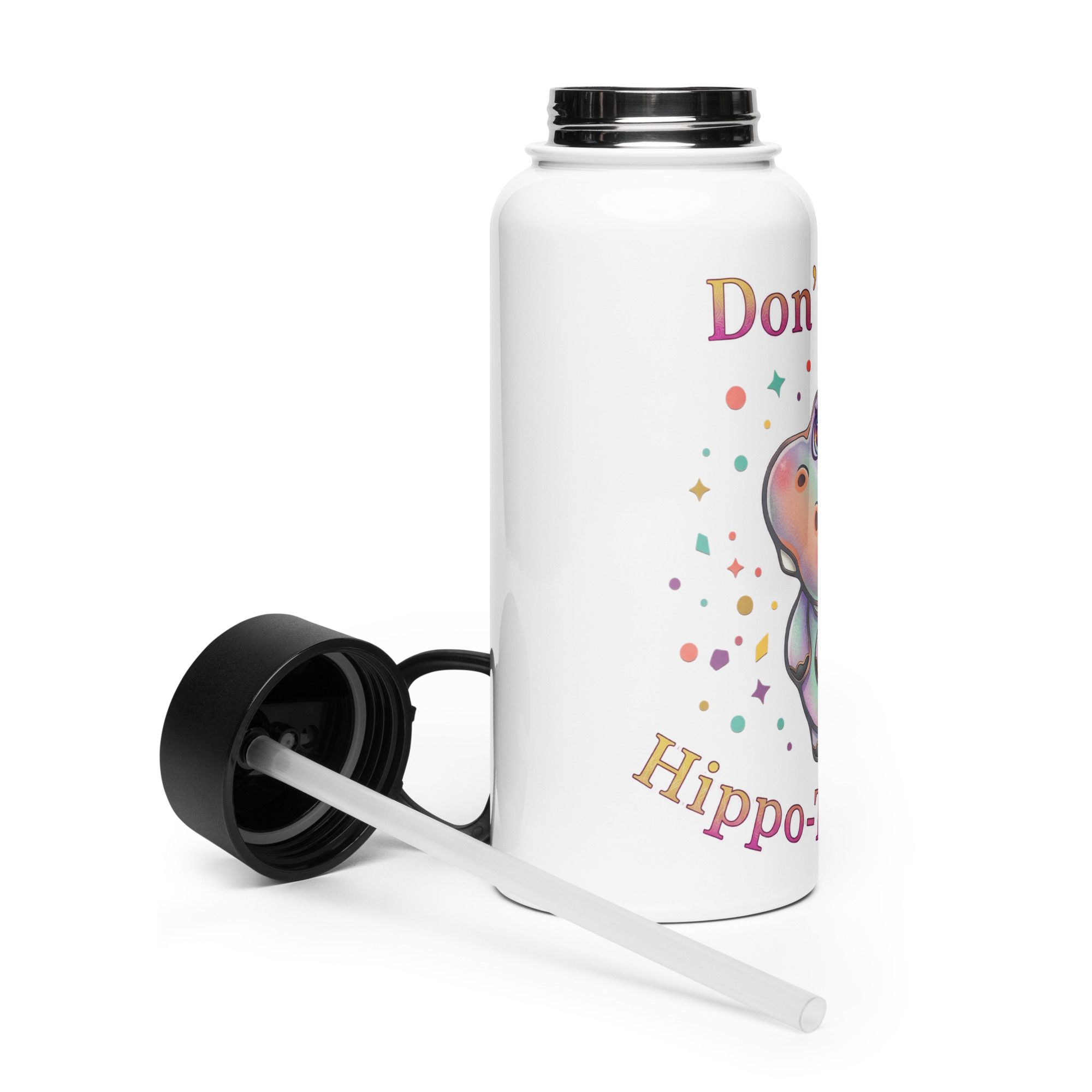 Don't be a Hippo-Twatamus Stainless steel water bottle with a straw lid - Image 4