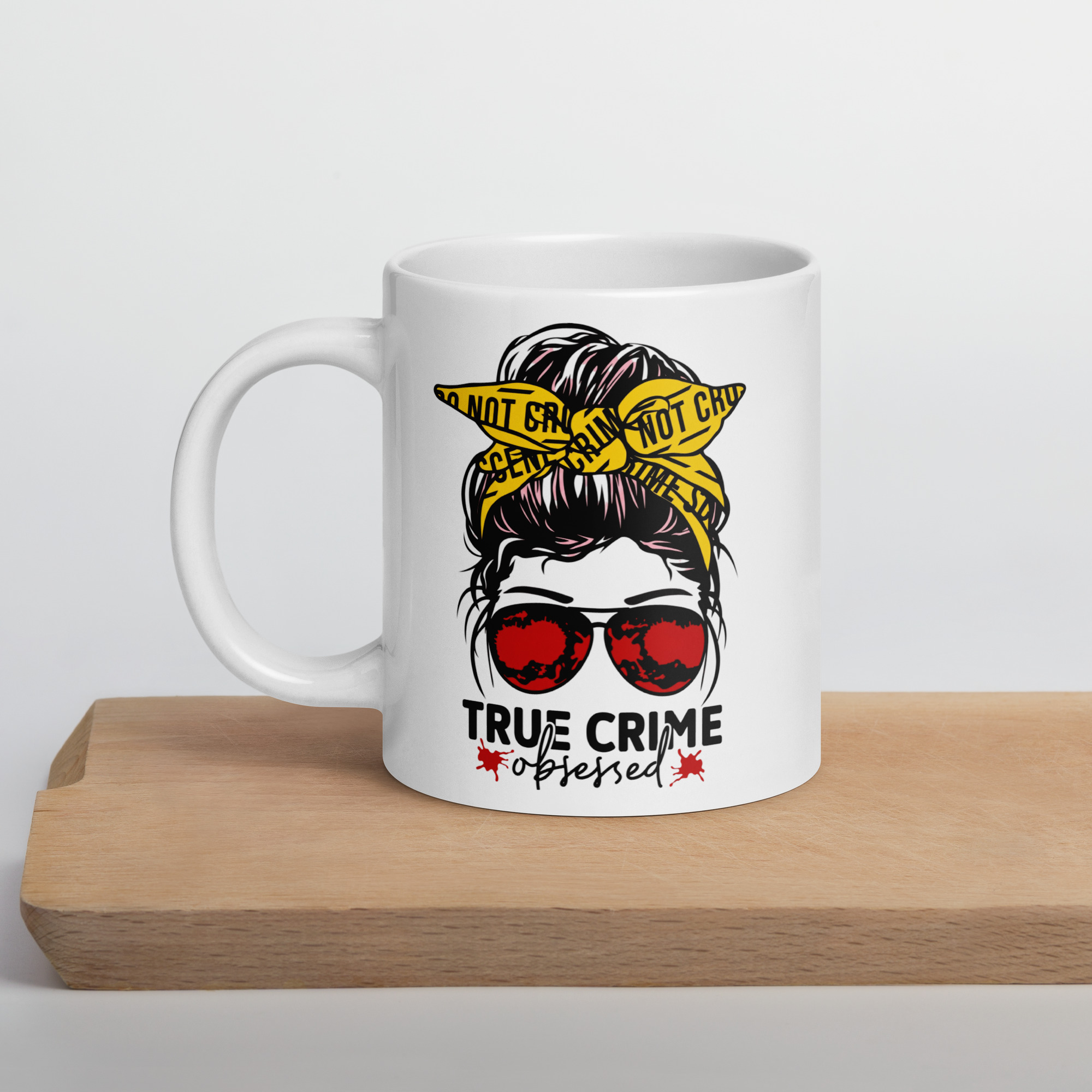 True Crime Obsessed White glossy mug